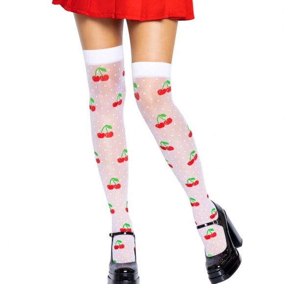 Leg Avenue Accessories - Leg Avenue polka dot cherry thigh high tights one size